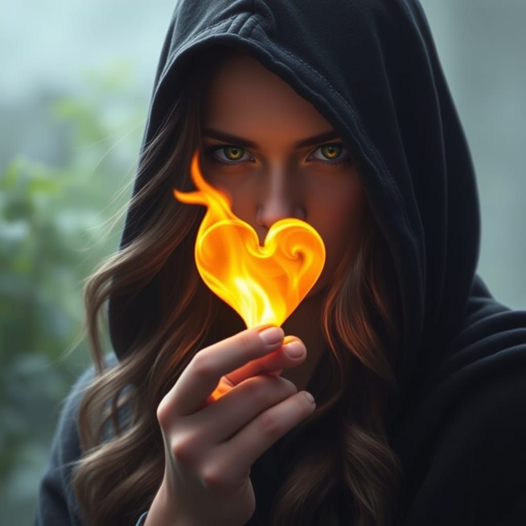 Mystical Woman Holds Radiant Heart Flame