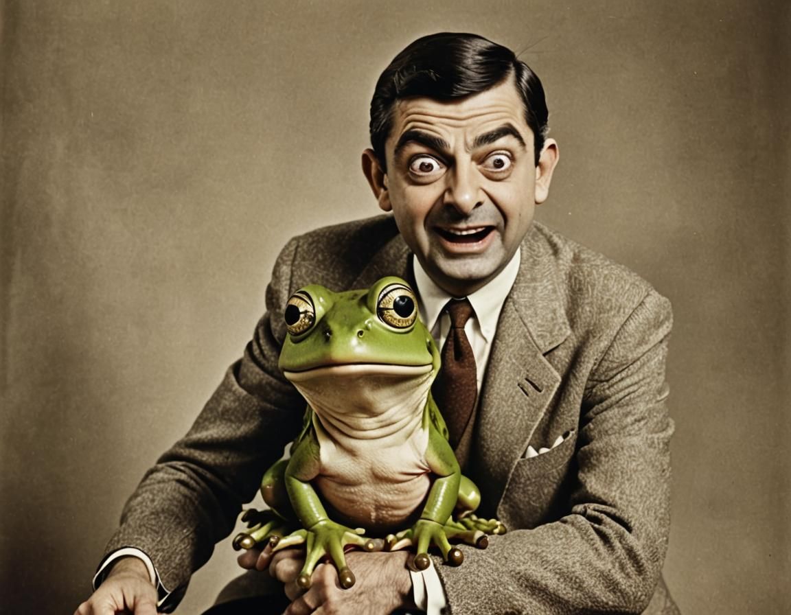 Wacky Vintage Photo: Mr. Bean on Giant Frog