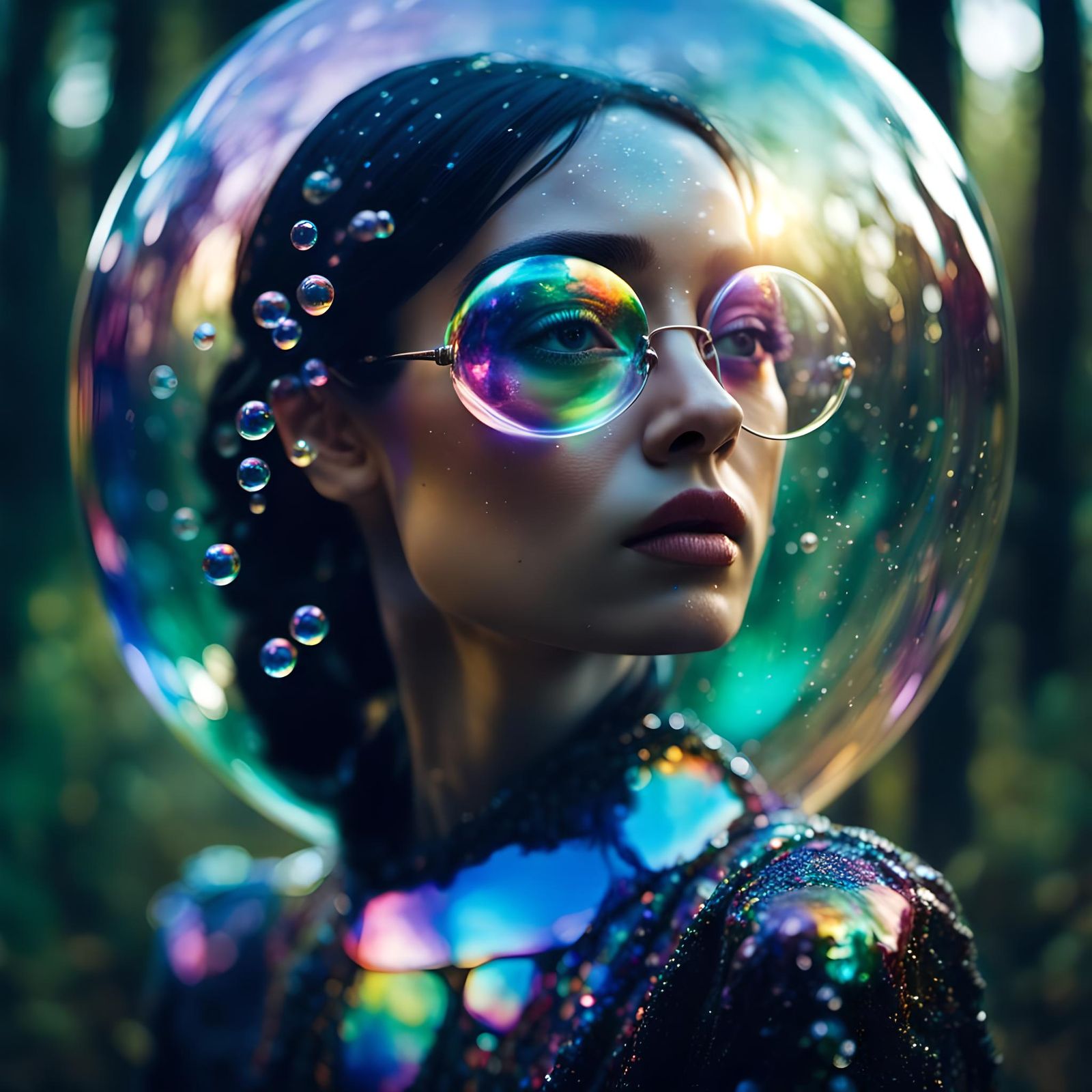 Iridescent Portrait in Watercolor Art Style