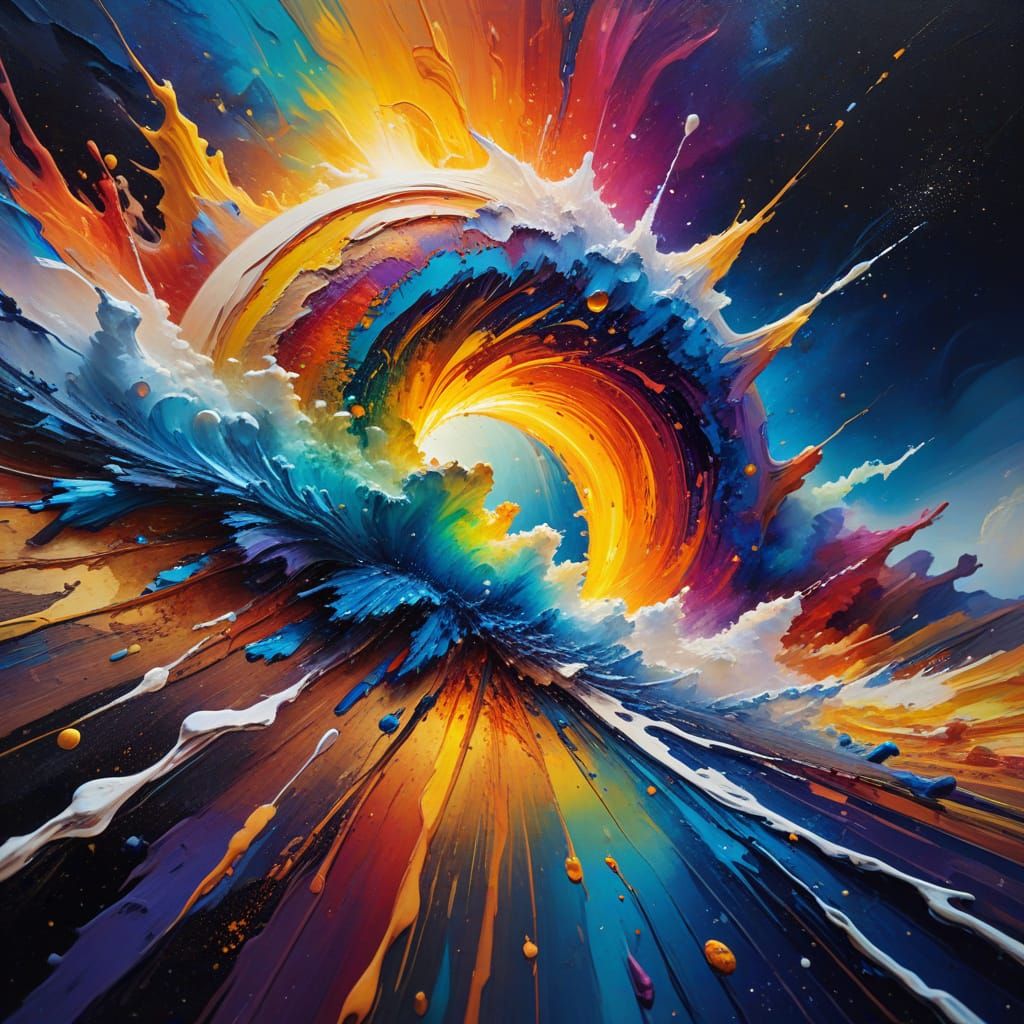 Rainbow Supernova in Space: Expressive Oil Painting