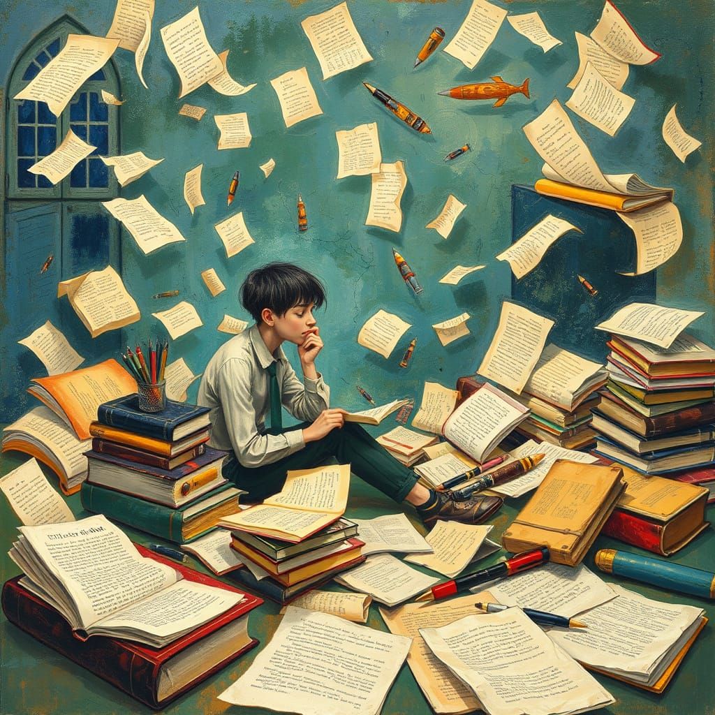 Dreamlike Moment of Contemplation in Whimsical Gouache