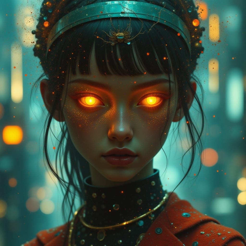 Retro Sci-Fi Portrait with Glowing Eyes