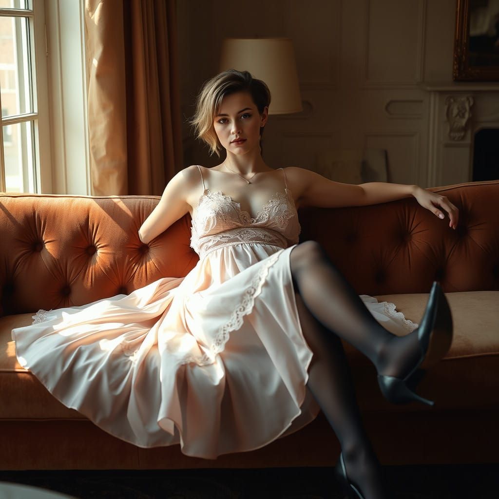 Confident Young Man Exudes Self-Assurance in Elegant Pastel....