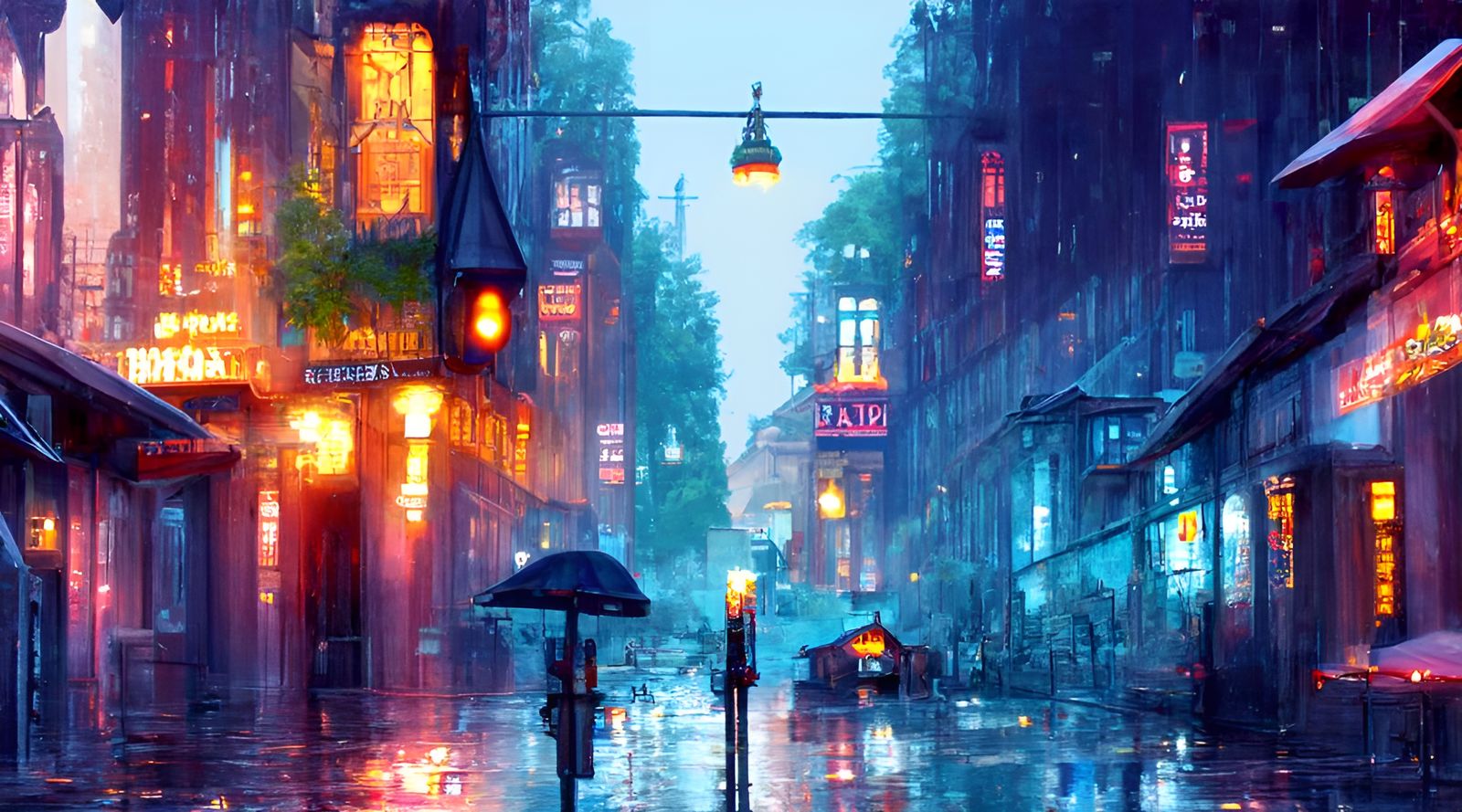 Rainy City Street Scene by Carr Clifton & Galen Rowell