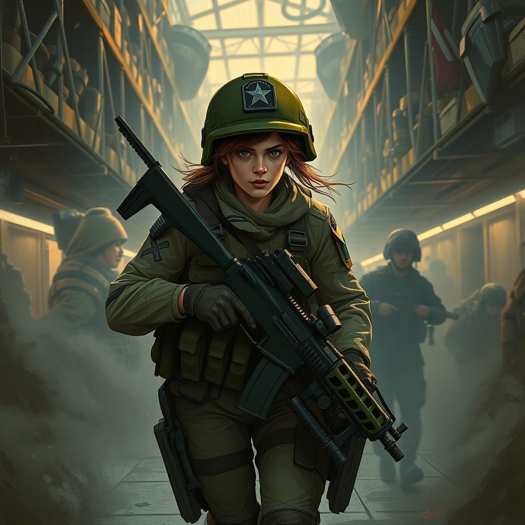 Young Soldier Rushes to Ready in Barracks