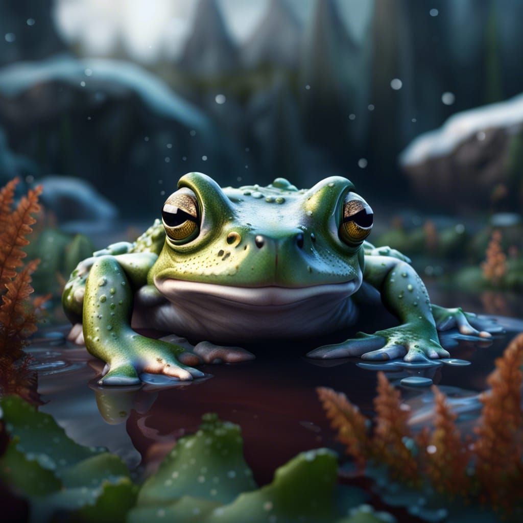 Realistic 8K Snow Frog Fantasy Concept Art