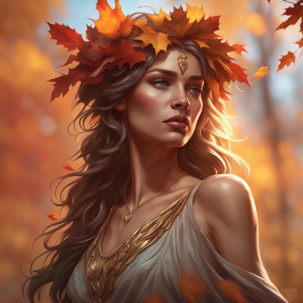 Autumn Goddess Portrait in Hyperdetailed Digital Art