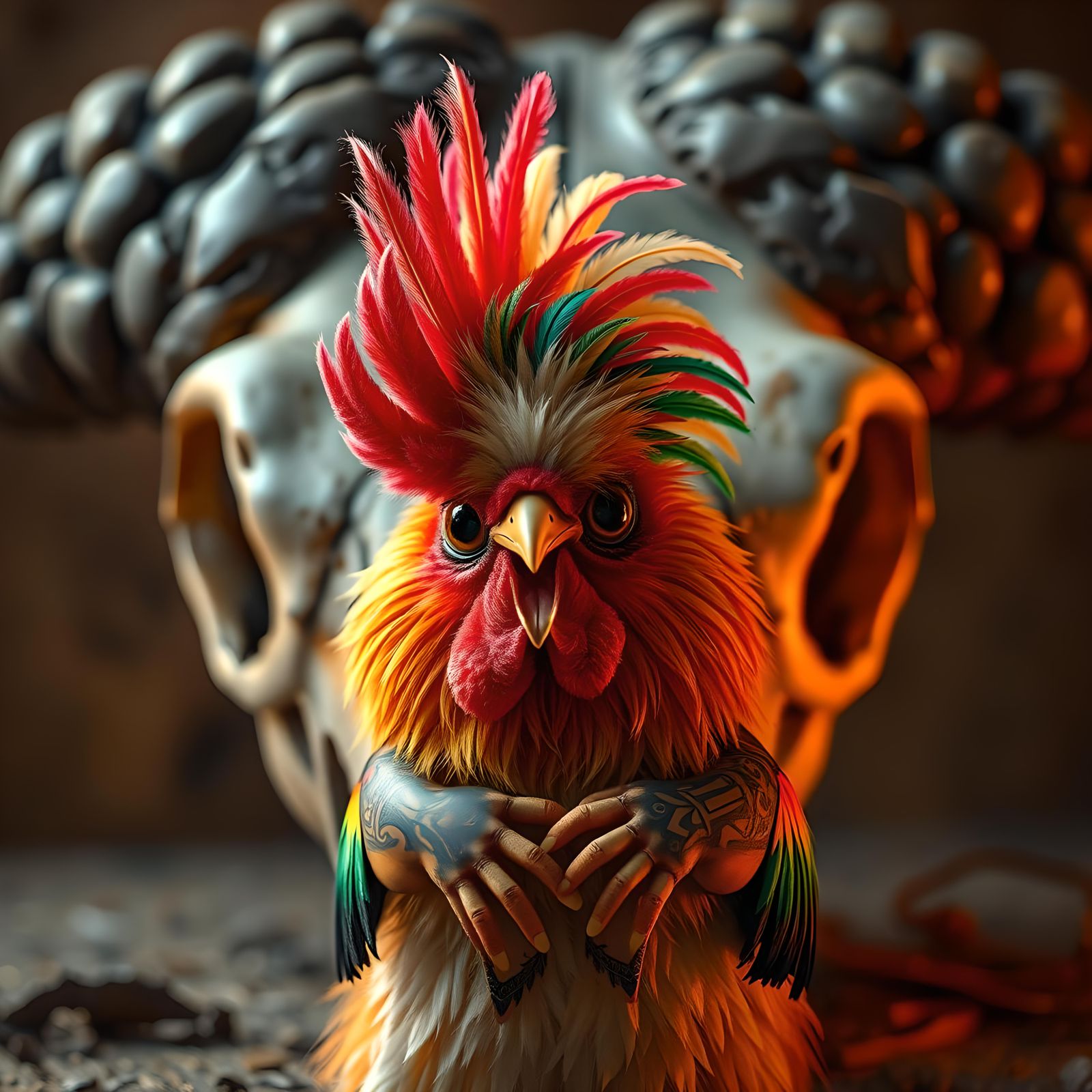 Colorful Tribal Chicken with Mohawk, Digital Art