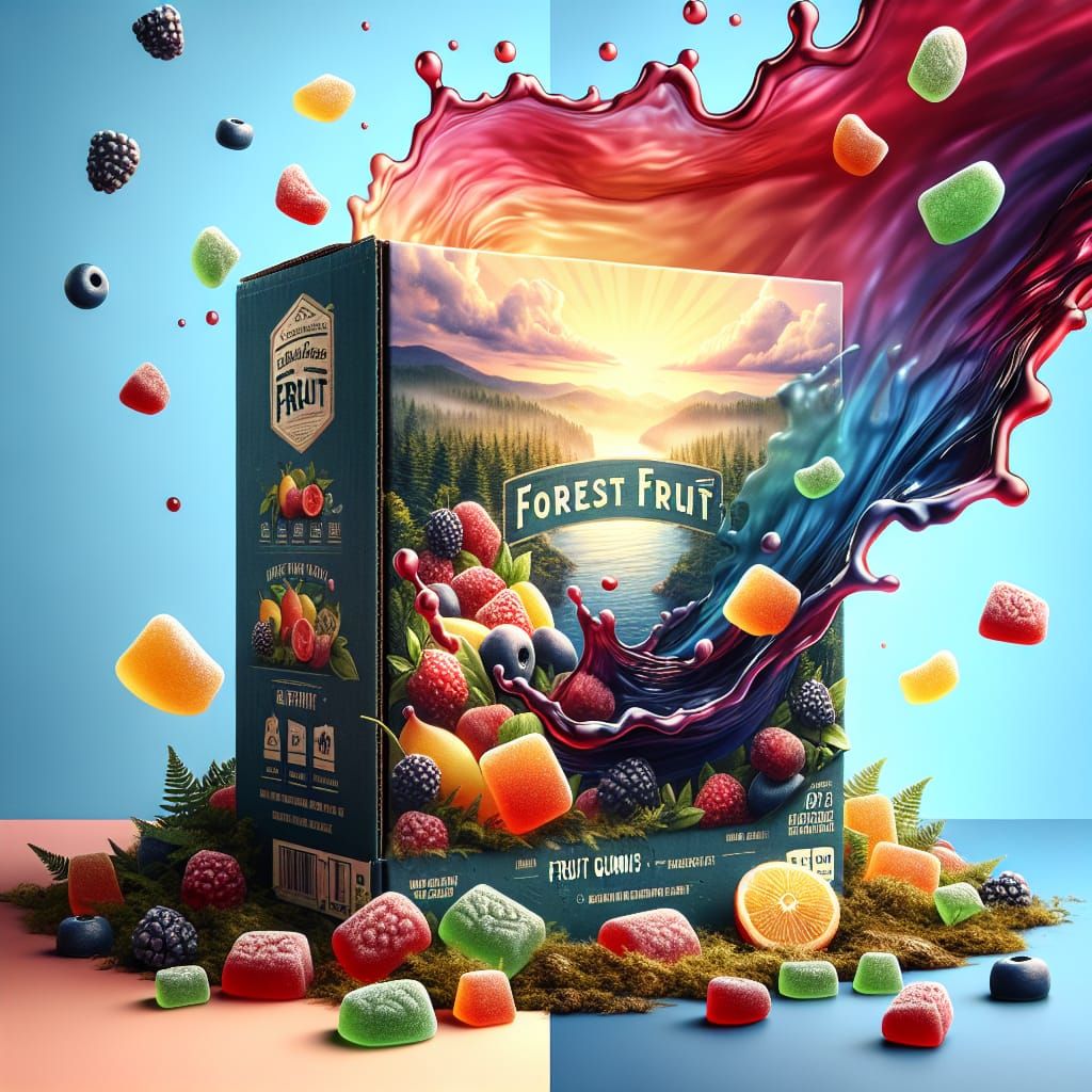 Forest Fruit Gummies Box Overflowing, High-End Product Desig...
