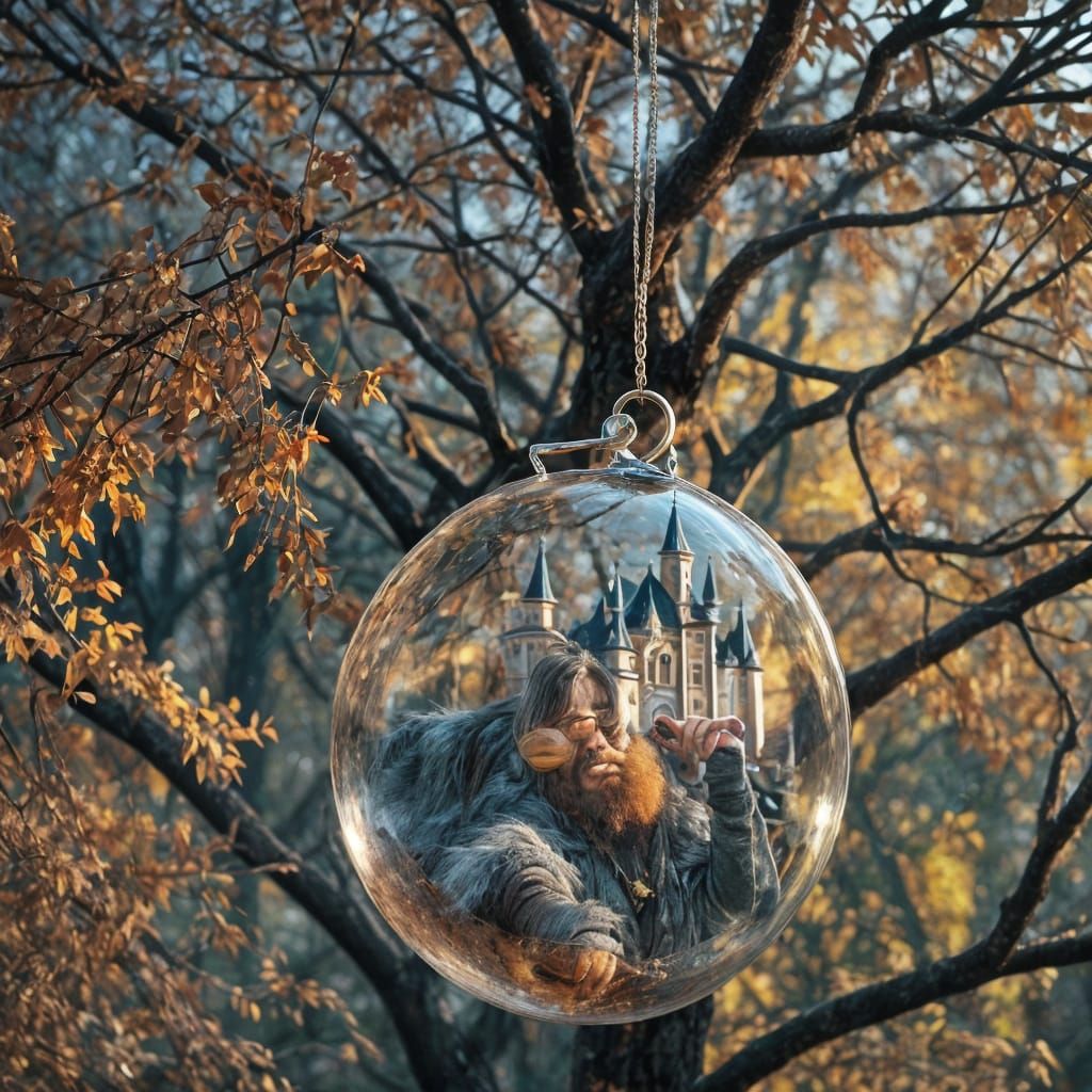 Neuschwanstein Castle in Glass Sphere, Autumn Landscape