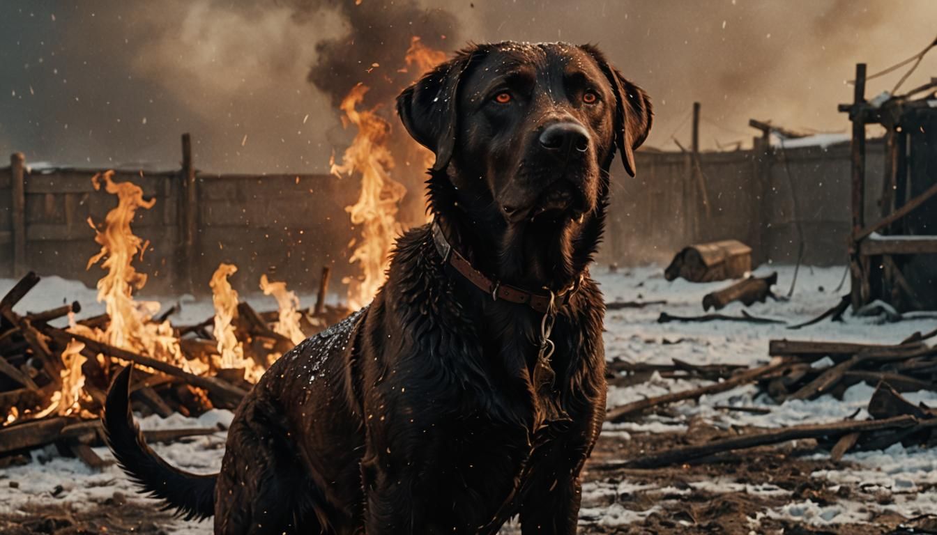 Victorious Labrador Gladiator in Burning Snow Arena