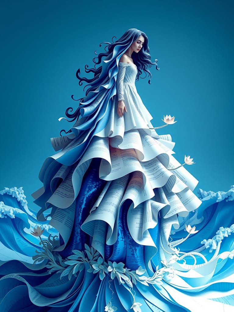 Kirigami-Inspired 3D Artwork Featuring a Woman Amidst a Whim...