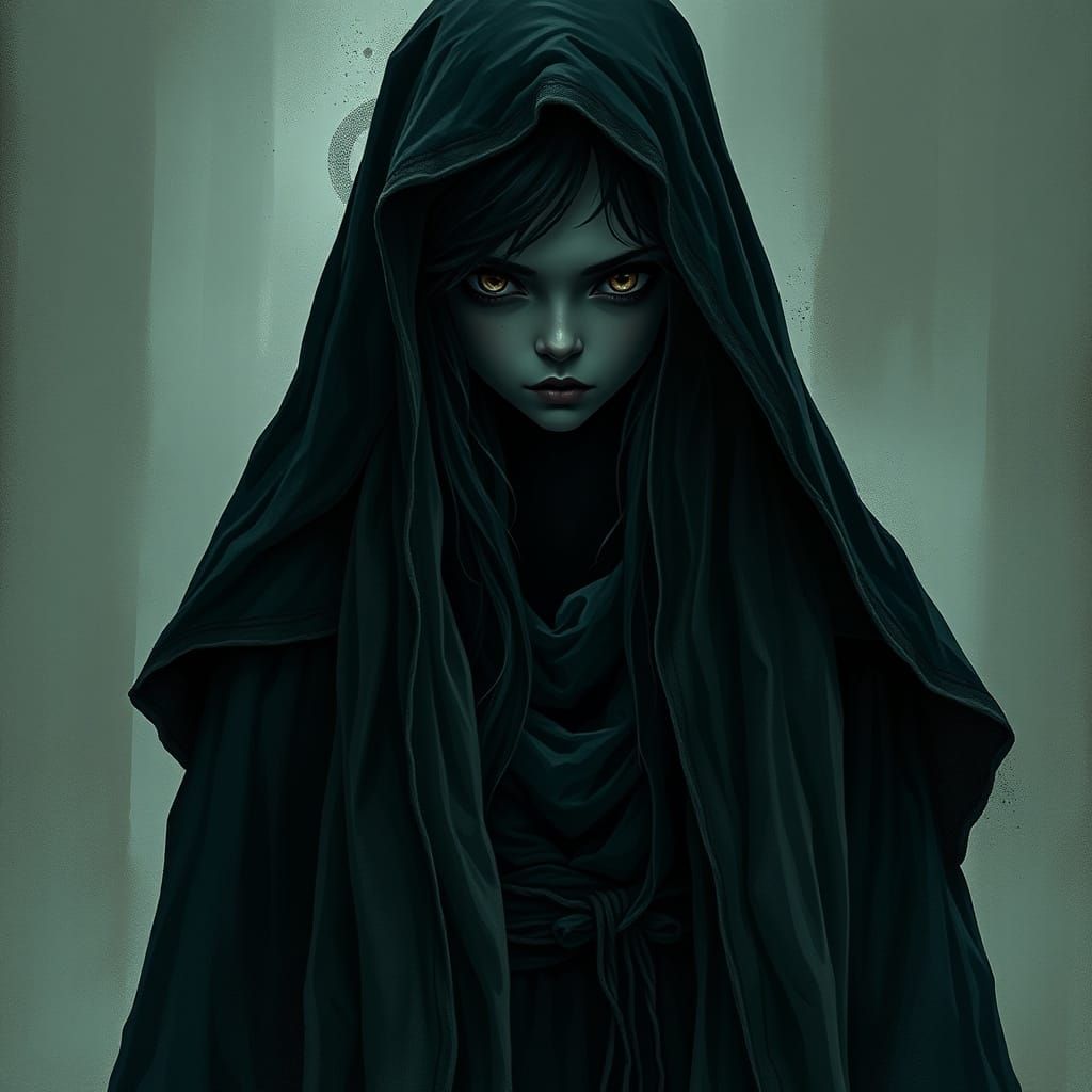 Mystic Girl in Dark Silhouette: Gothic Concept Art