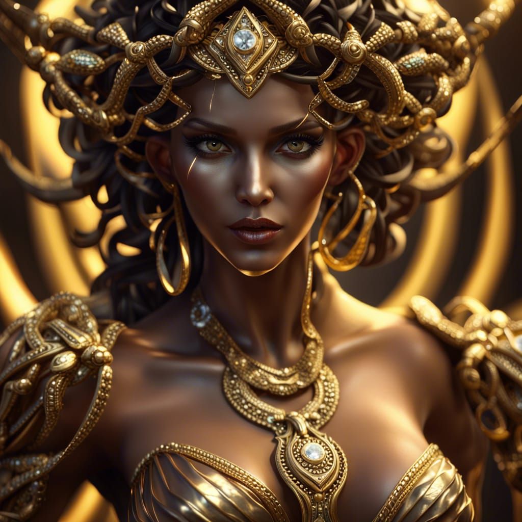 Elegant Medusa Goddess with Gold and Diamonds