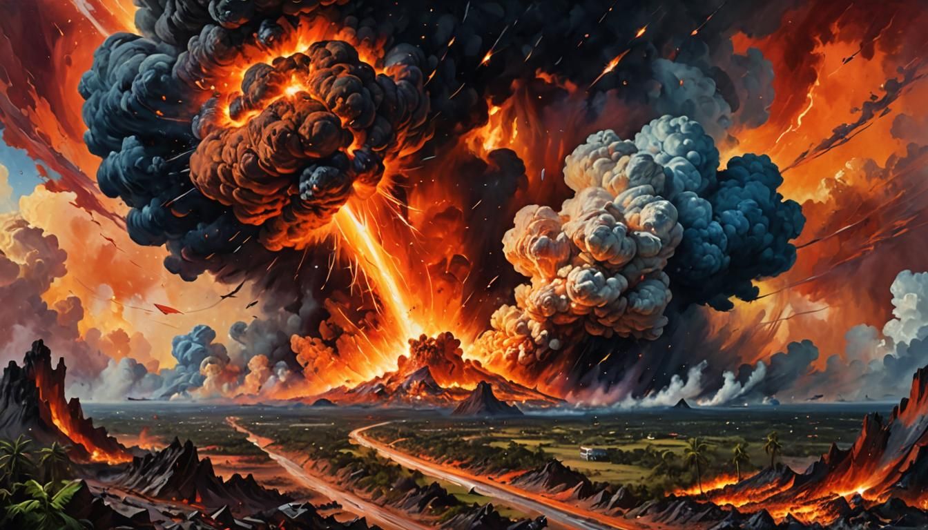 Dinosaur Extinction Event: Meteor Impact Over Yucatan