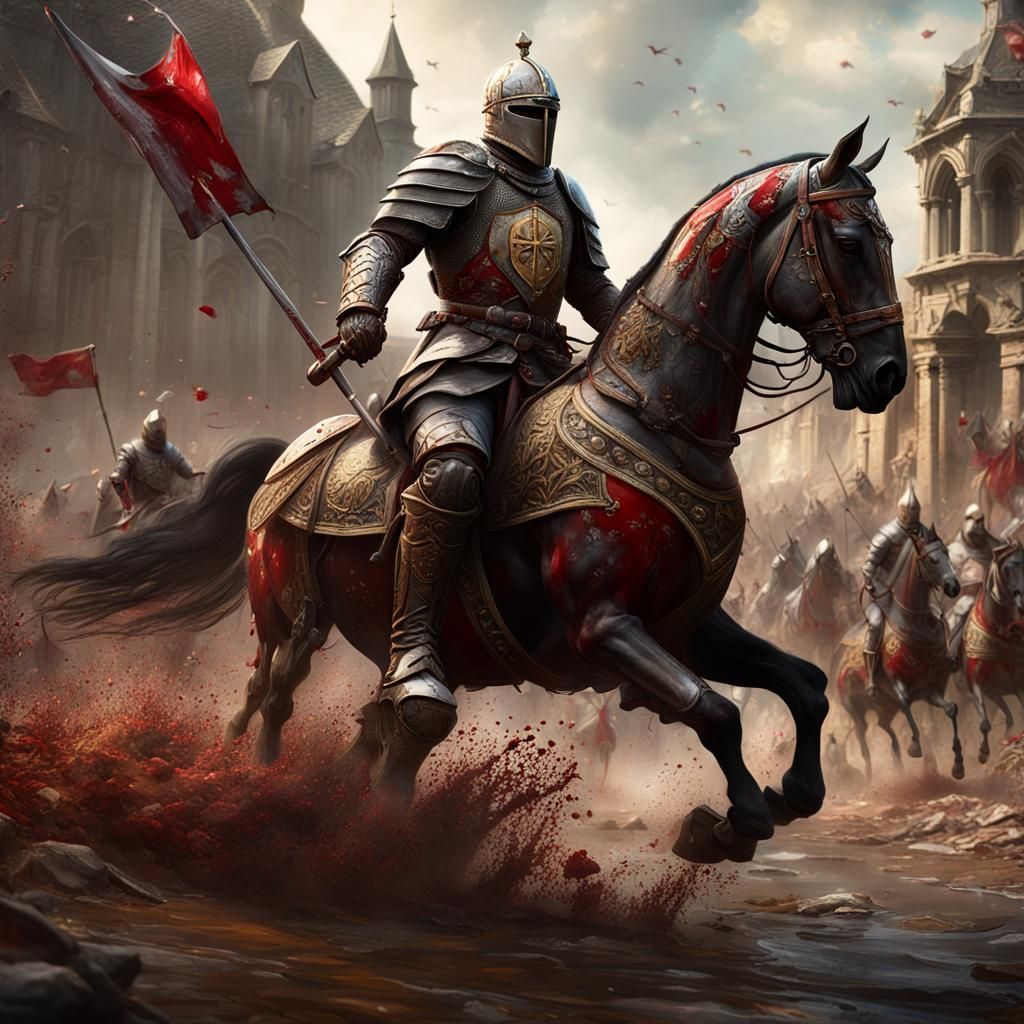 Triumphant Templar Knight Rides from Battlefield: Hyperdetai...