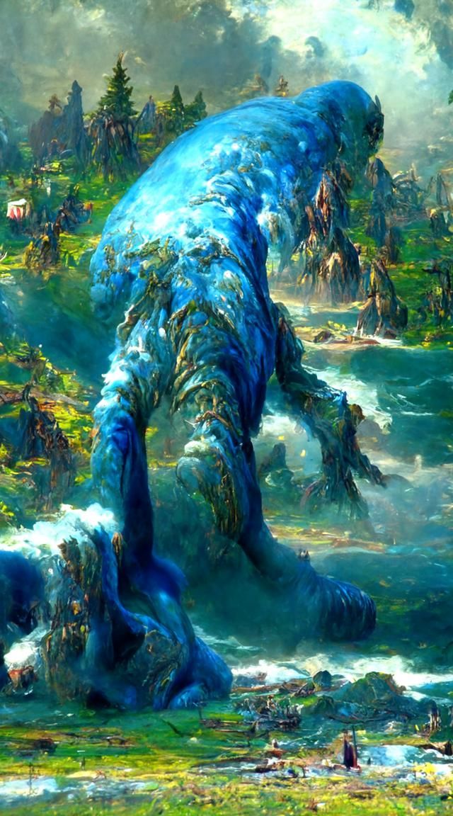 Colossal Fish Monster on Blue Shoreline