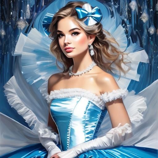 Young Girl in Puffy Blue Satin Dress