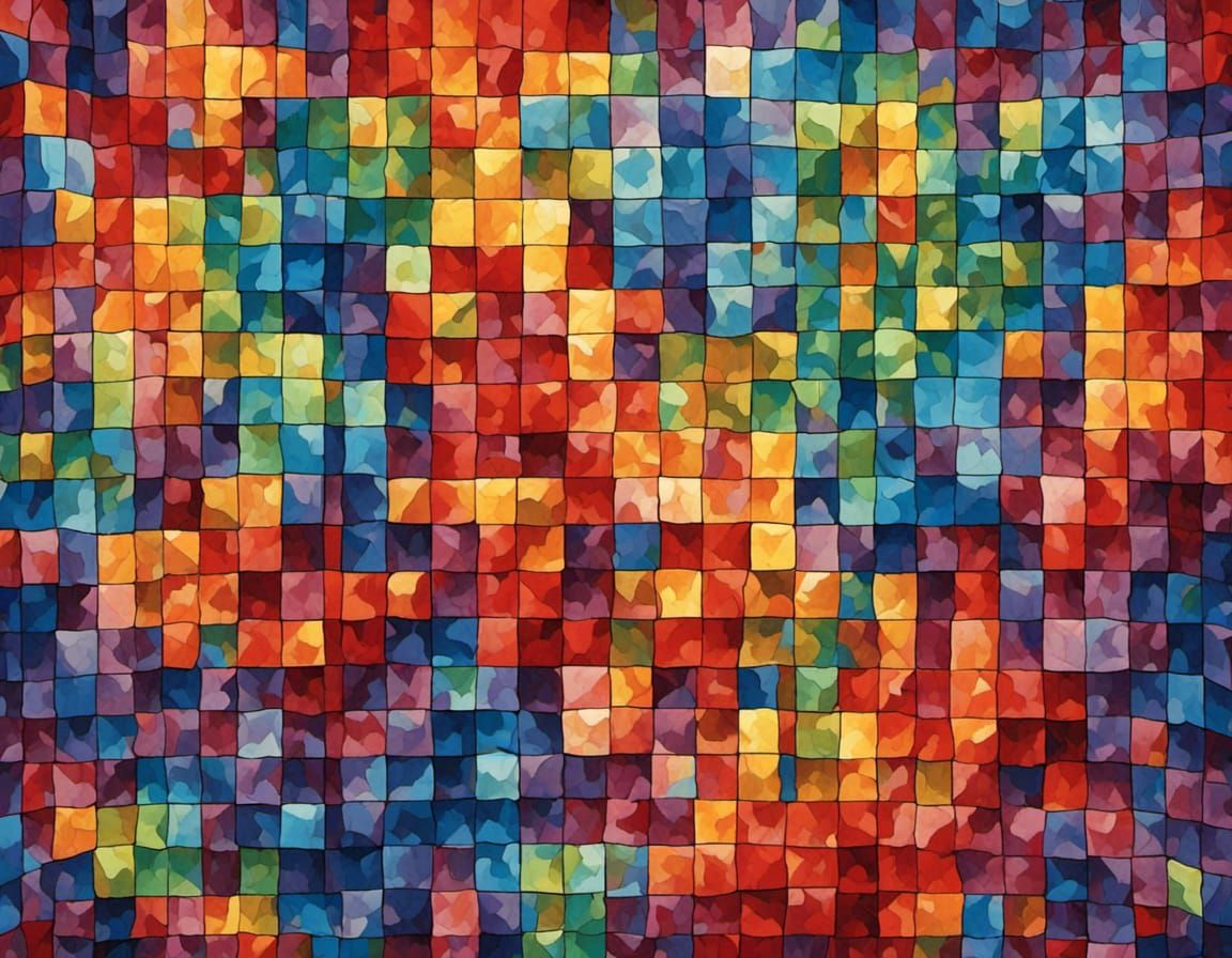 Abstract Mosaic Cube with Rainbow Colors