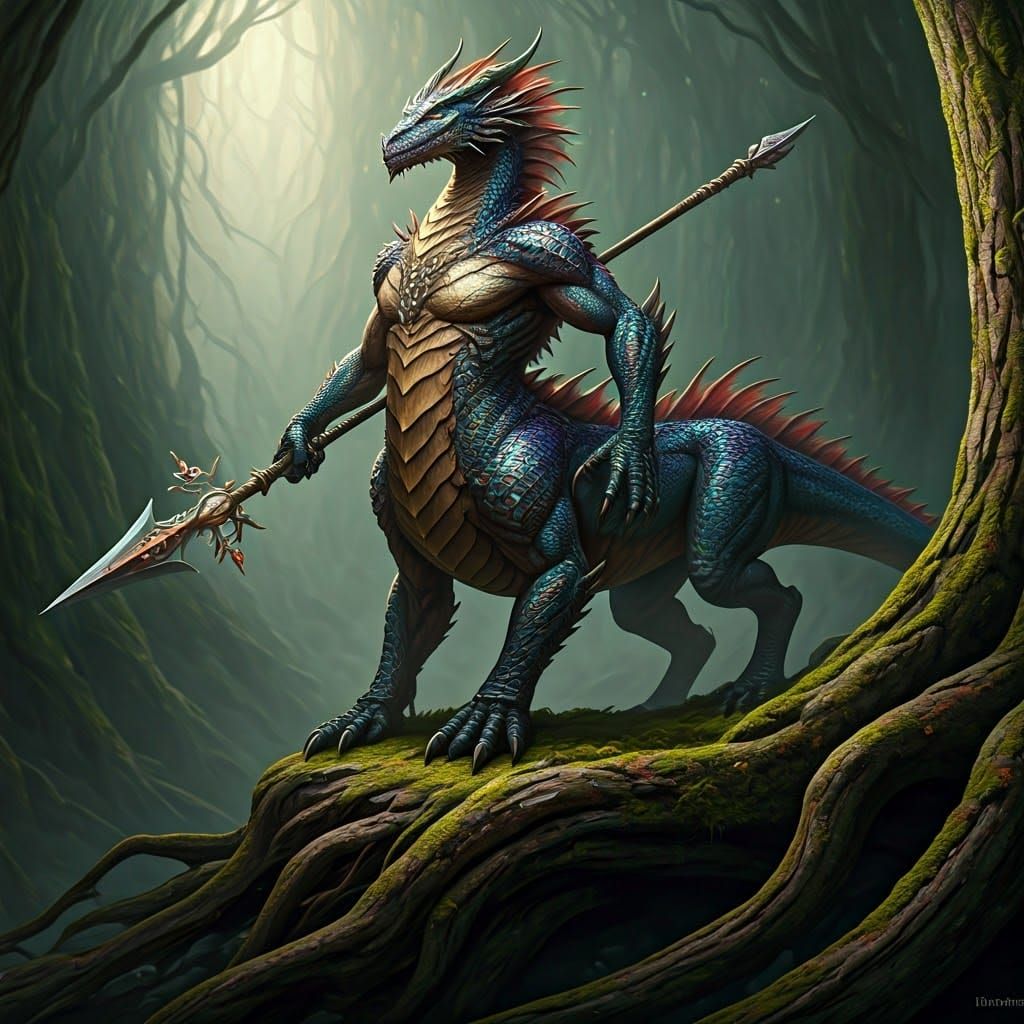 Dragon Centaur Warrior in Misty Forest
