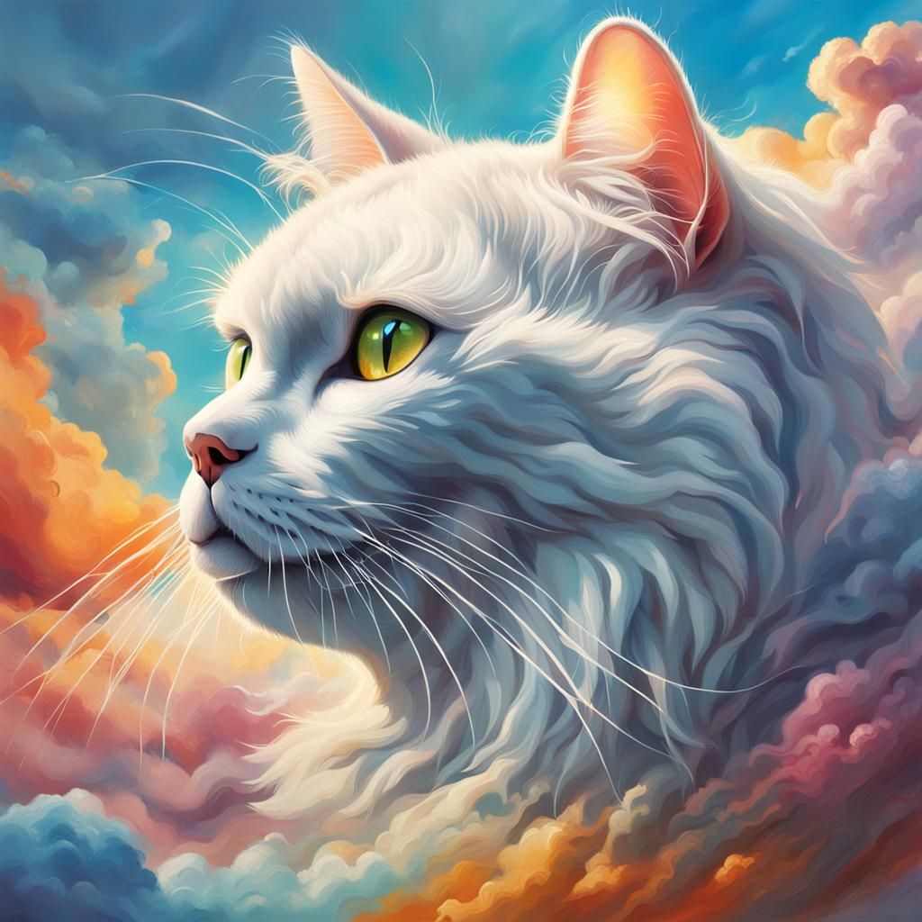 Hyperrealistic Cloud Cat Splash Art with Colorful Background