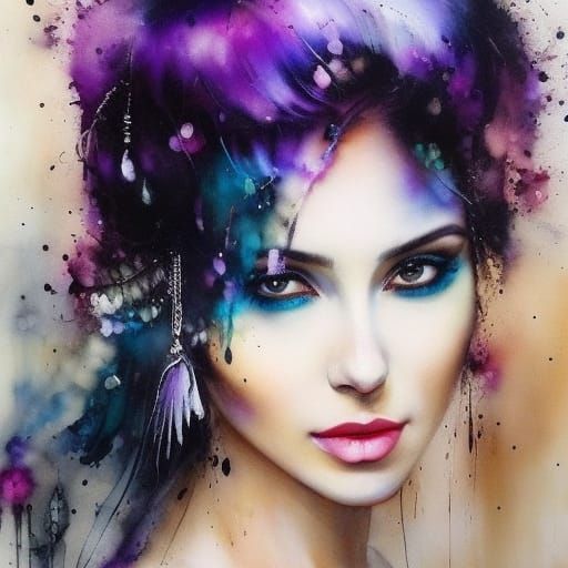 Purple-Haired Girl in Magical Art Nouveau Garden