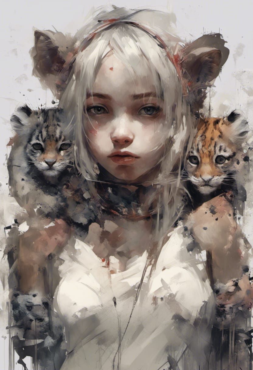 Anthro Jaguar Girl Painting: Detailed Digital Art