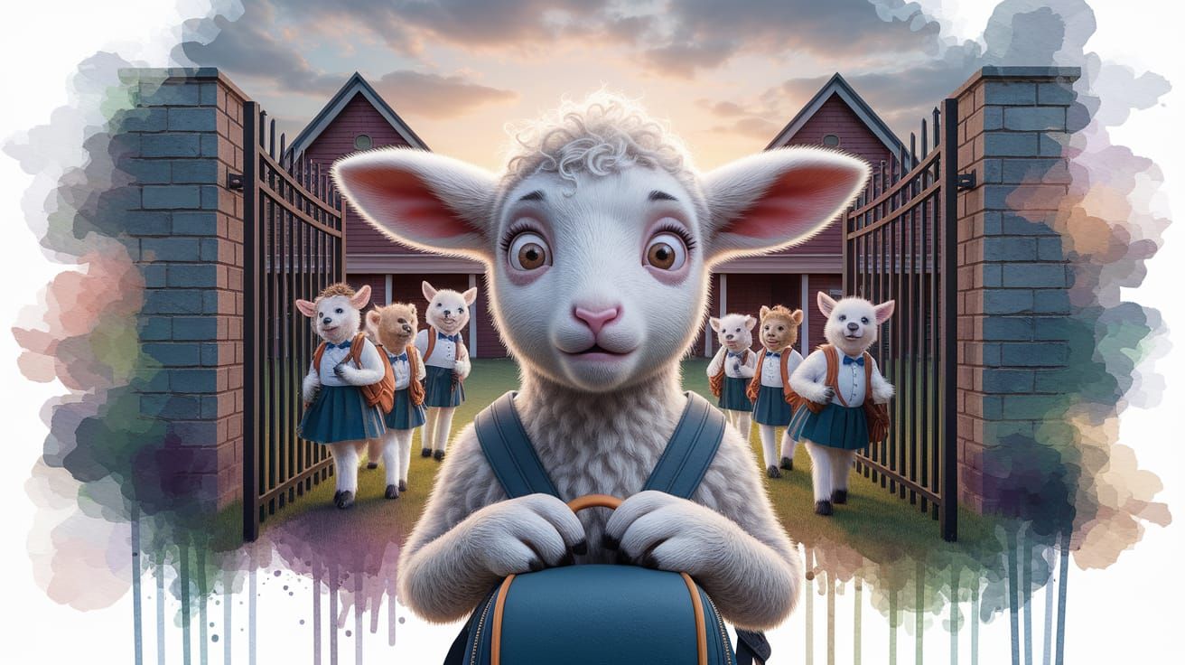Nervous Lamb's First Day: Watercolor Farm School