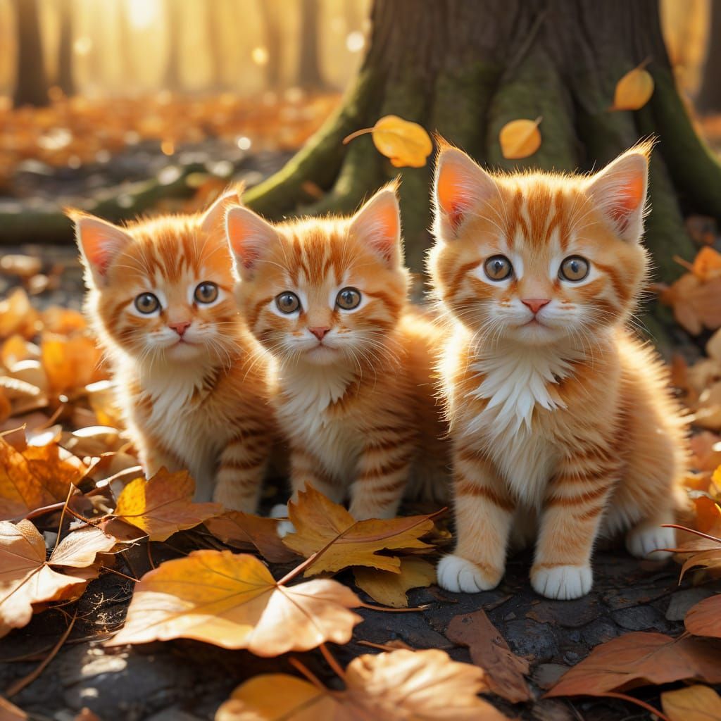 Adorable Orange Kittens Play in Autumn Forest