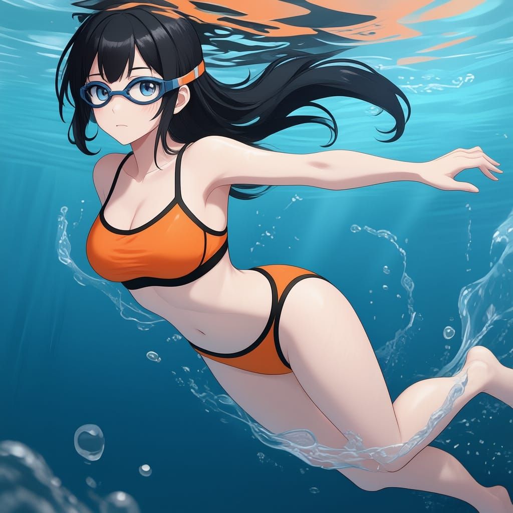 Beautiful Anime Woman Swimming Underwater
