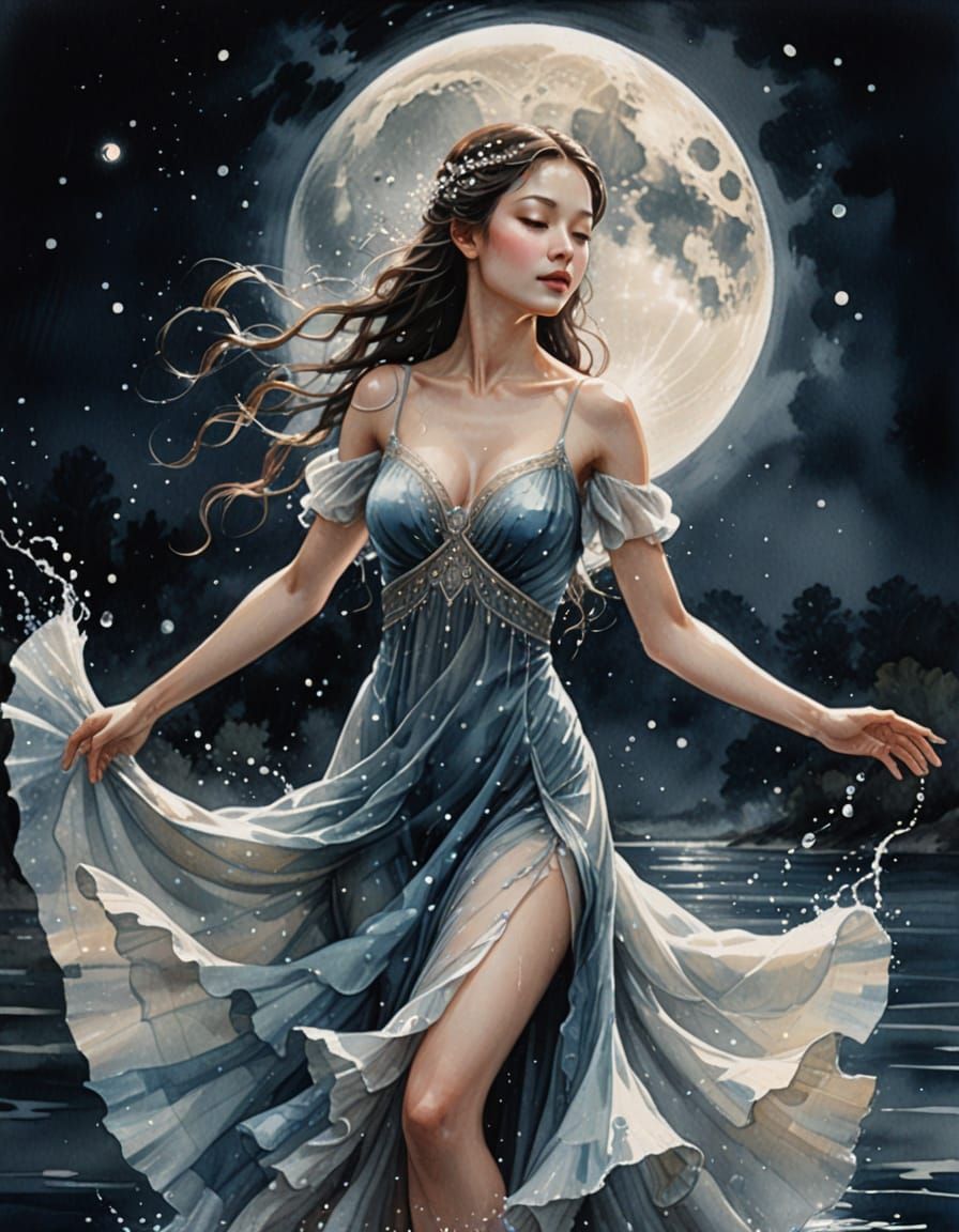 Water Dancer Under Full Moon Whimsy