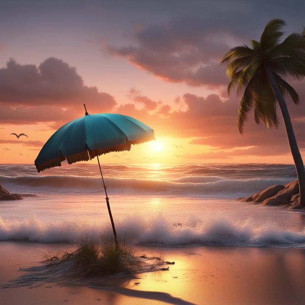 Seaside Abandonment at Sunset: A Detailed Matte Painting