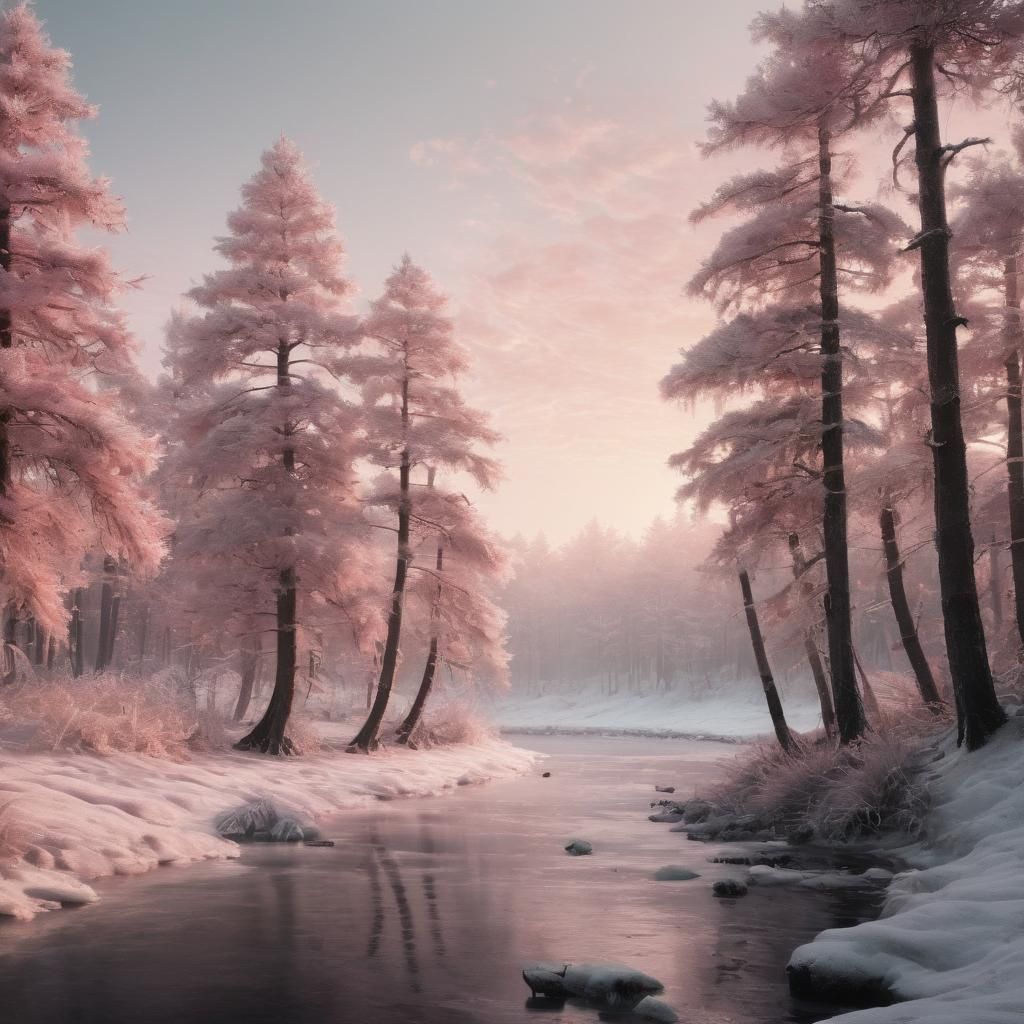 Enchanted Winter Forest Landscape at Sunrise
