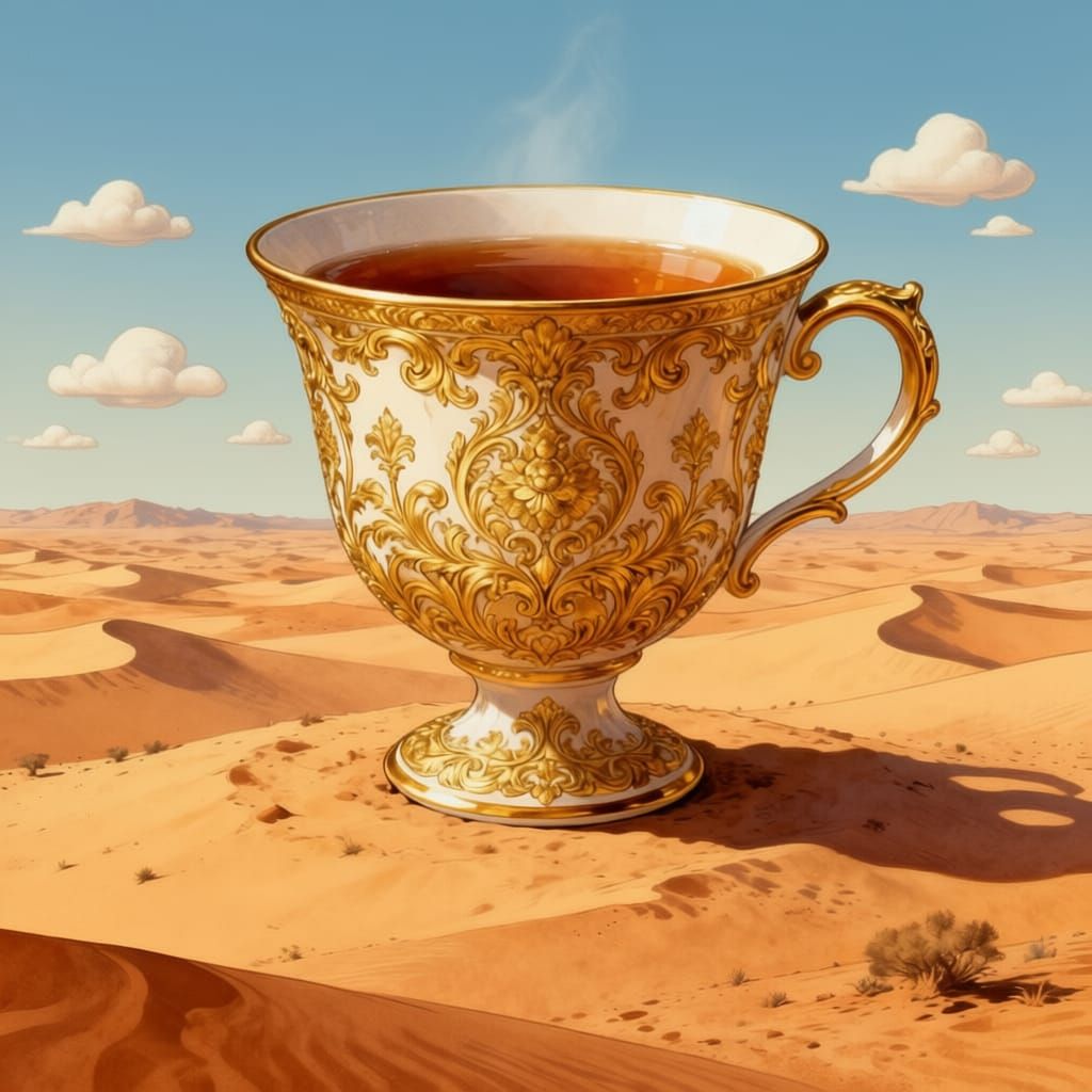 Giant Baroque Teacup in Desert Landscape