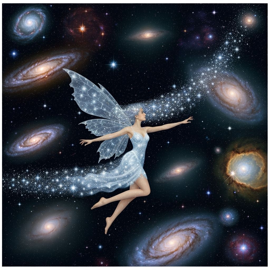 Cosmic Fairy Soaring Through Nebulae in Hyperrealism