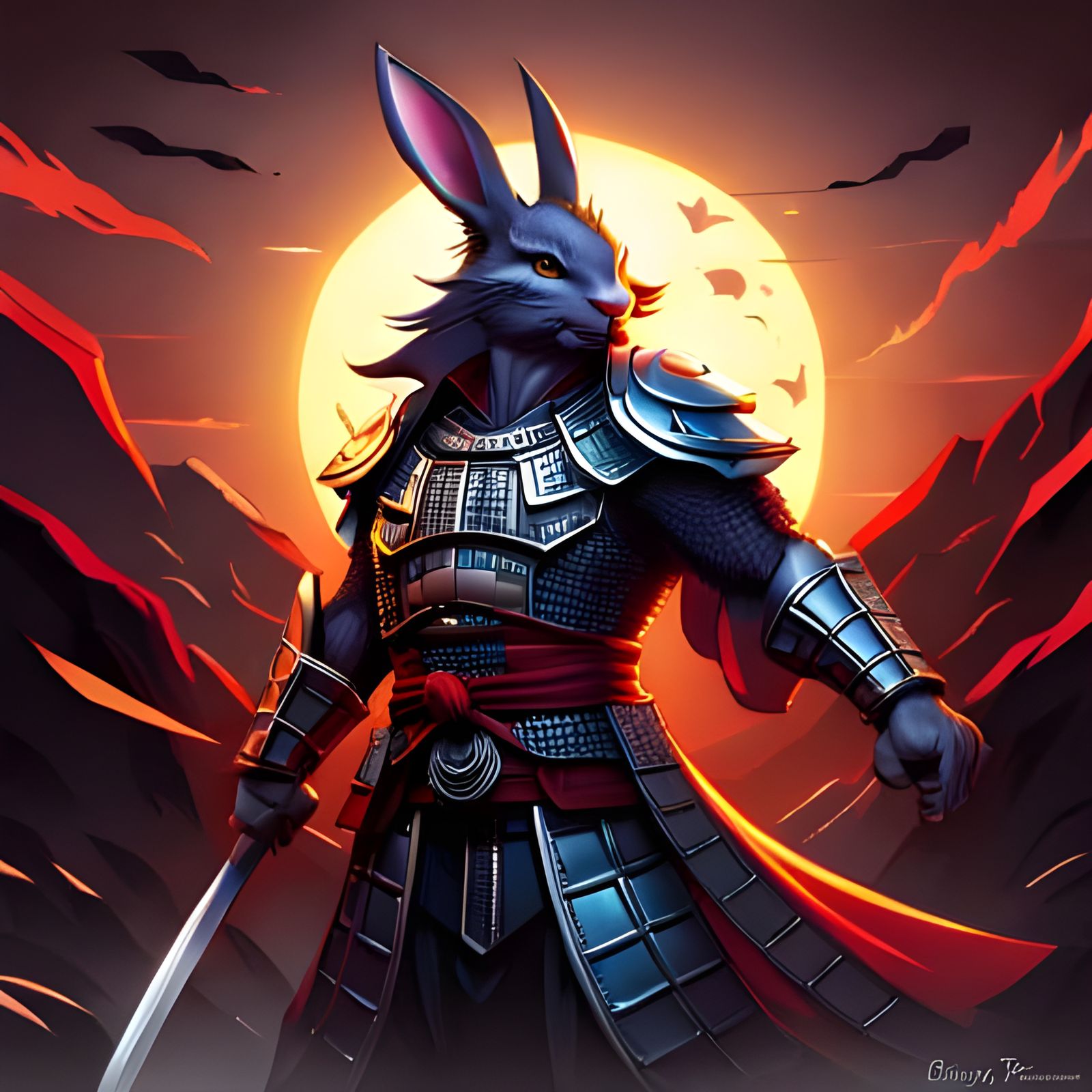 Hyperrealistic Samurai Rabbit Concept Art