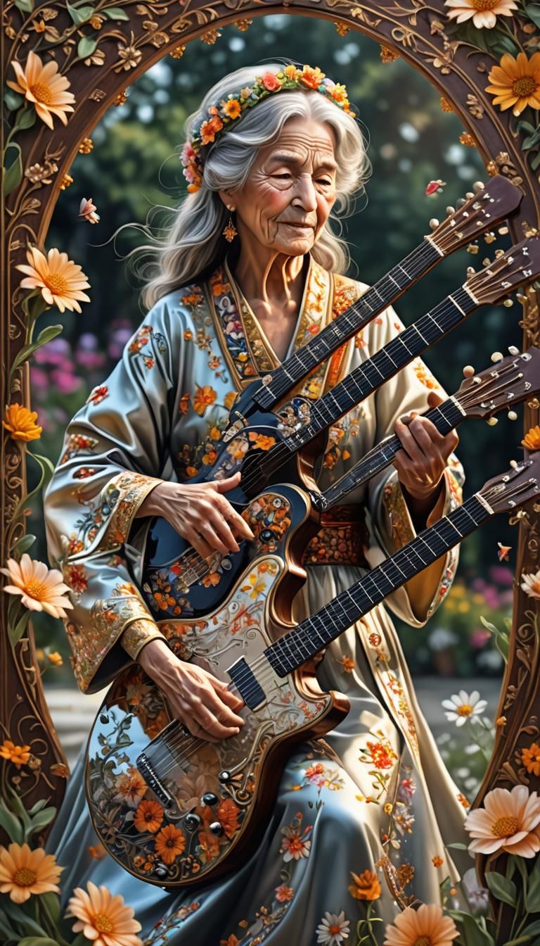 Floral Guitar Mirror: Dark Fantasy Concept Art