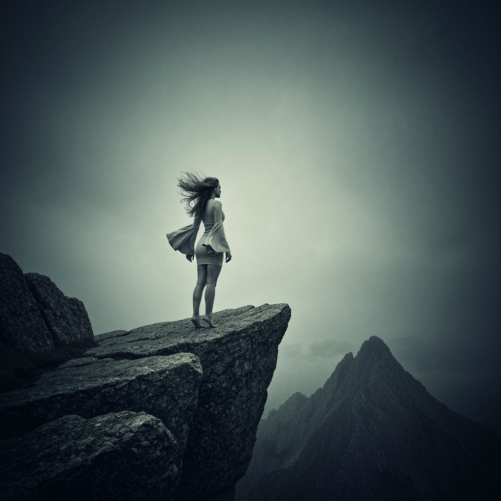 Woman on Rocky Peak in Biomechanical Style