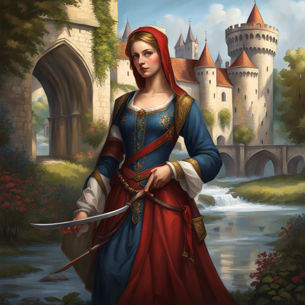 Medieval French Woman in Splash Art Style