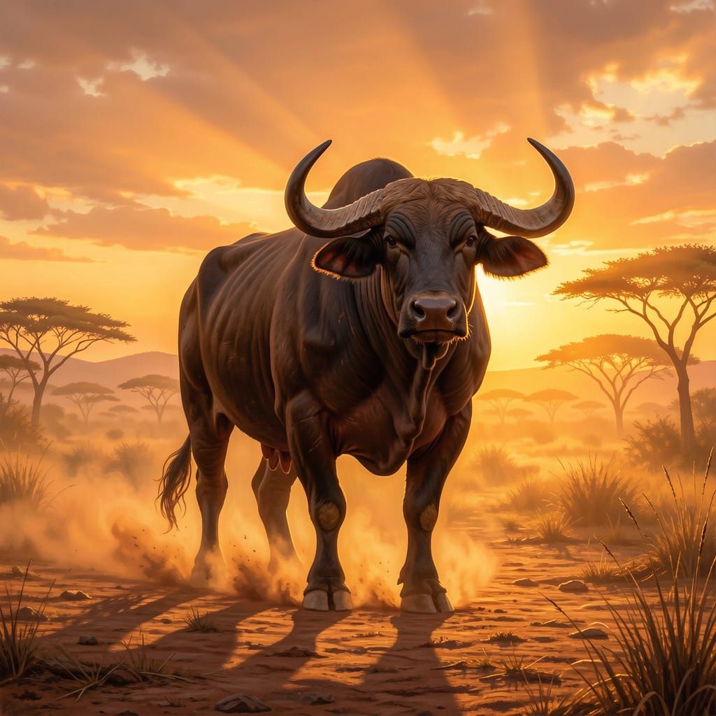 Majestic Buffalo in Golden Hour Savanna