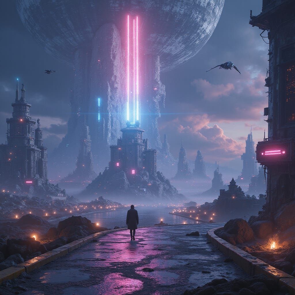 Cyberpunk Dreamscape in Neon Hues