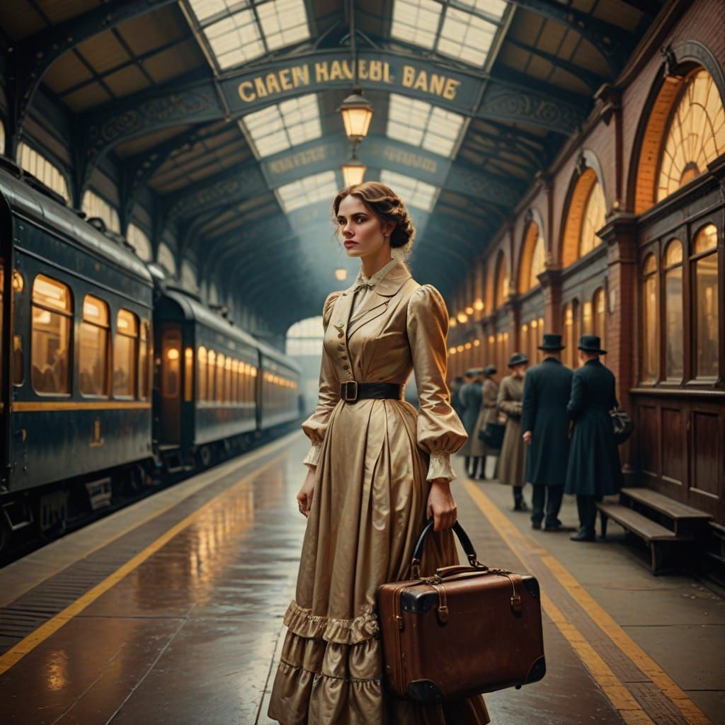 Victorian Era Woman Posing at Railway Station