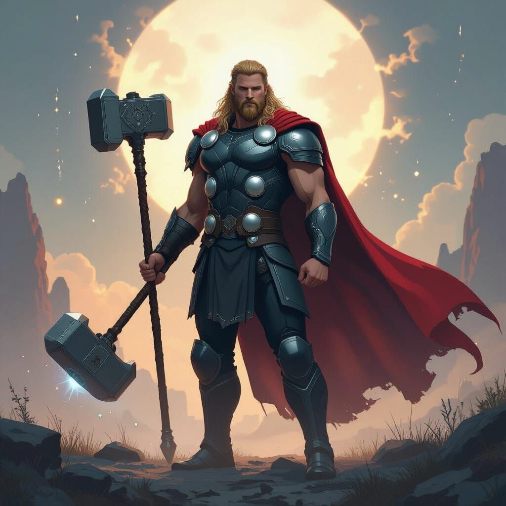 Thor, Norse God of Thunder, in a Futuristic Realm