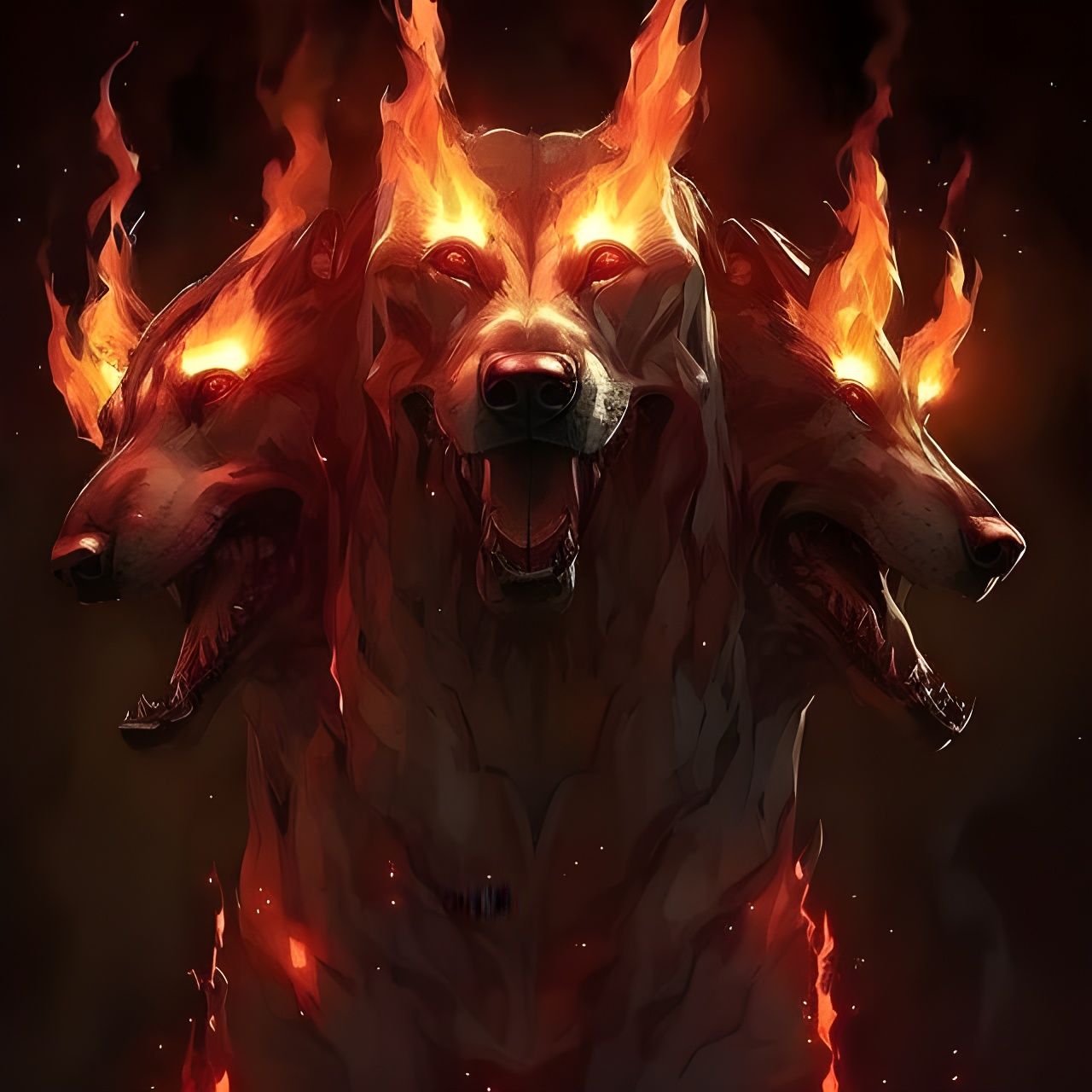 Fiery Three-Headed Cerberus Portrait