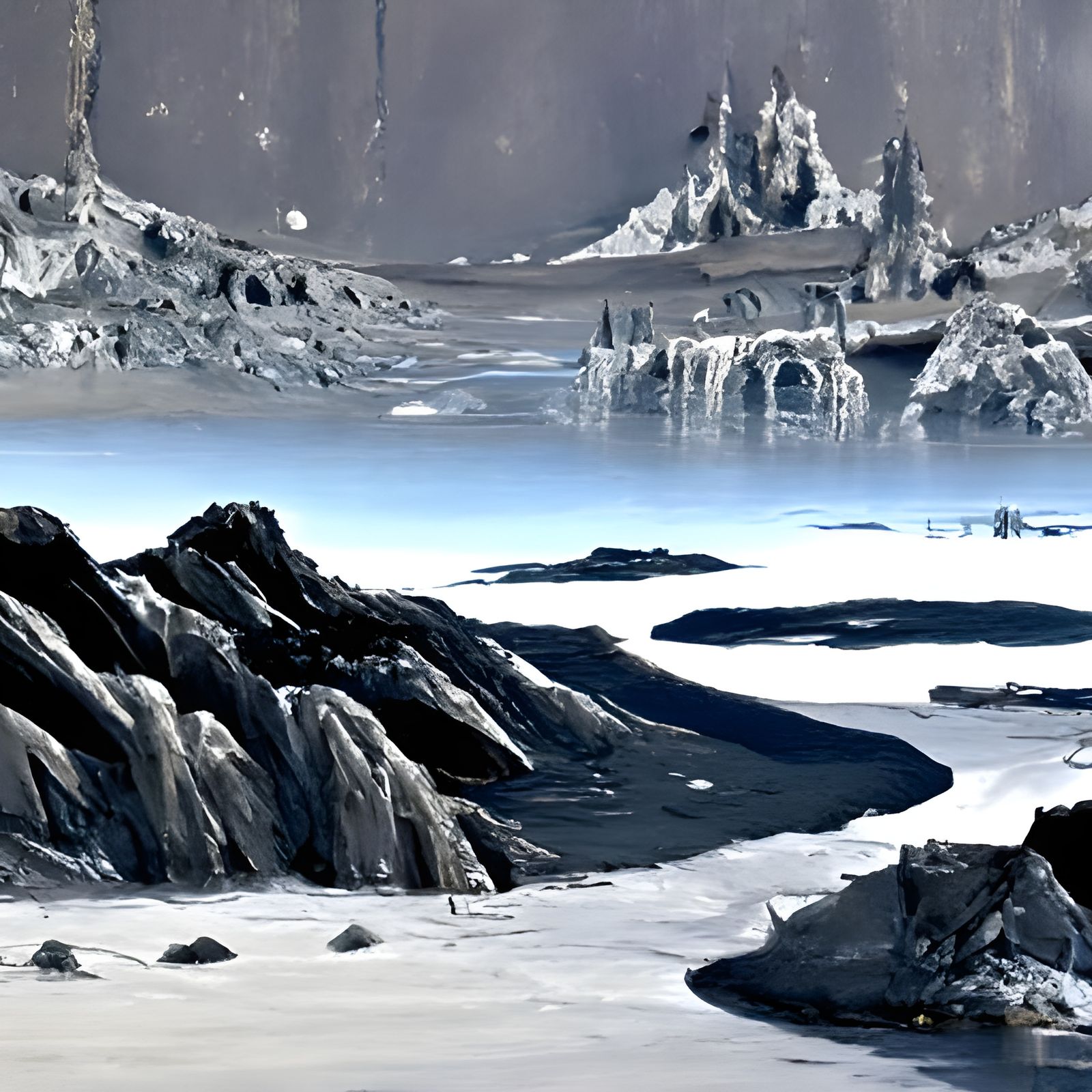 Frozen Lake on Moon Landscape: Matte Painting