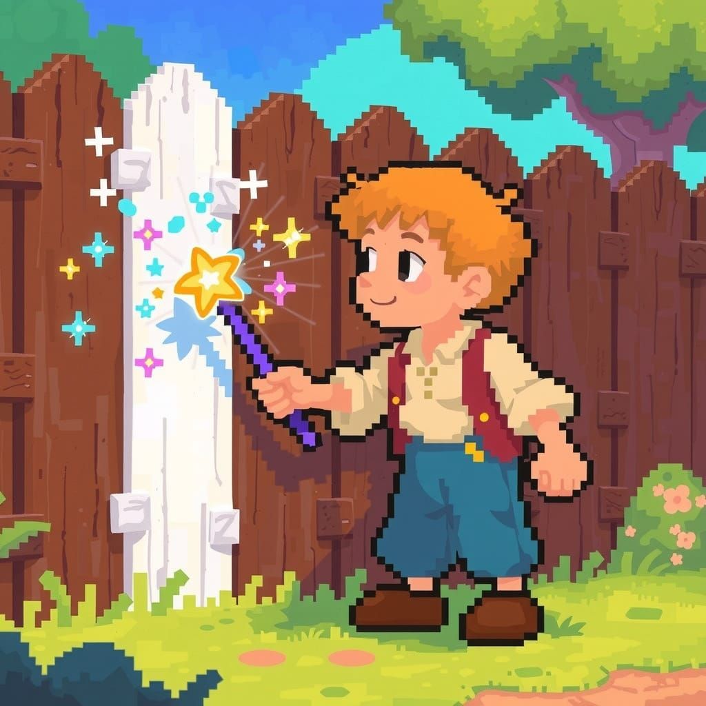Tom Sawyer Paints Fence White with Magic Wand