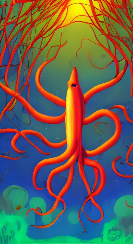 Orange Octopus Marble Sculpture Reaching for Sunrise