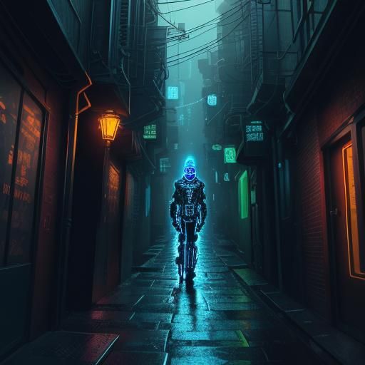 Cyberpunk Character with Glowing Circuitry Artwork