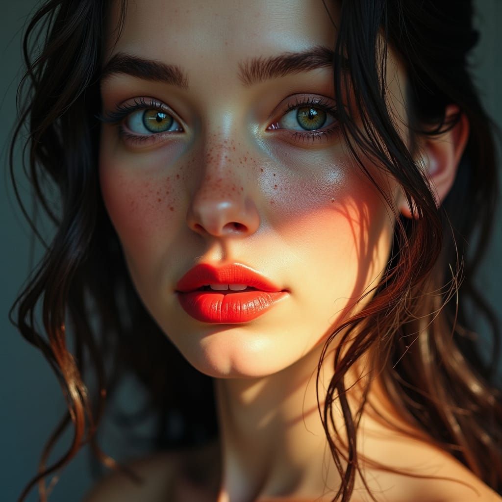 Mysterious Woman with Ocean Eyes: Realistic Portrait