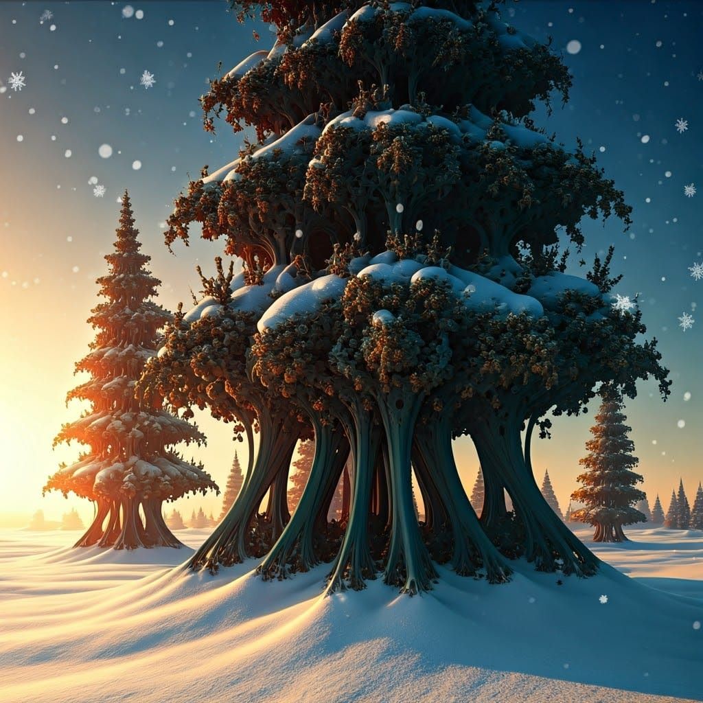 Winter Fractal Forest in Vibrant Morning Light